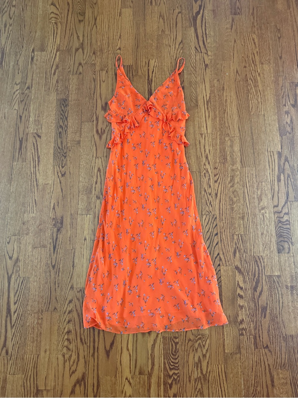 Urban Outfitters Orange Floral Ruffle Slip Dress